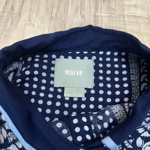 Maeve Anthropologie Floral Rayon Blouse Blue White Size 6 - Picture 9 of 11